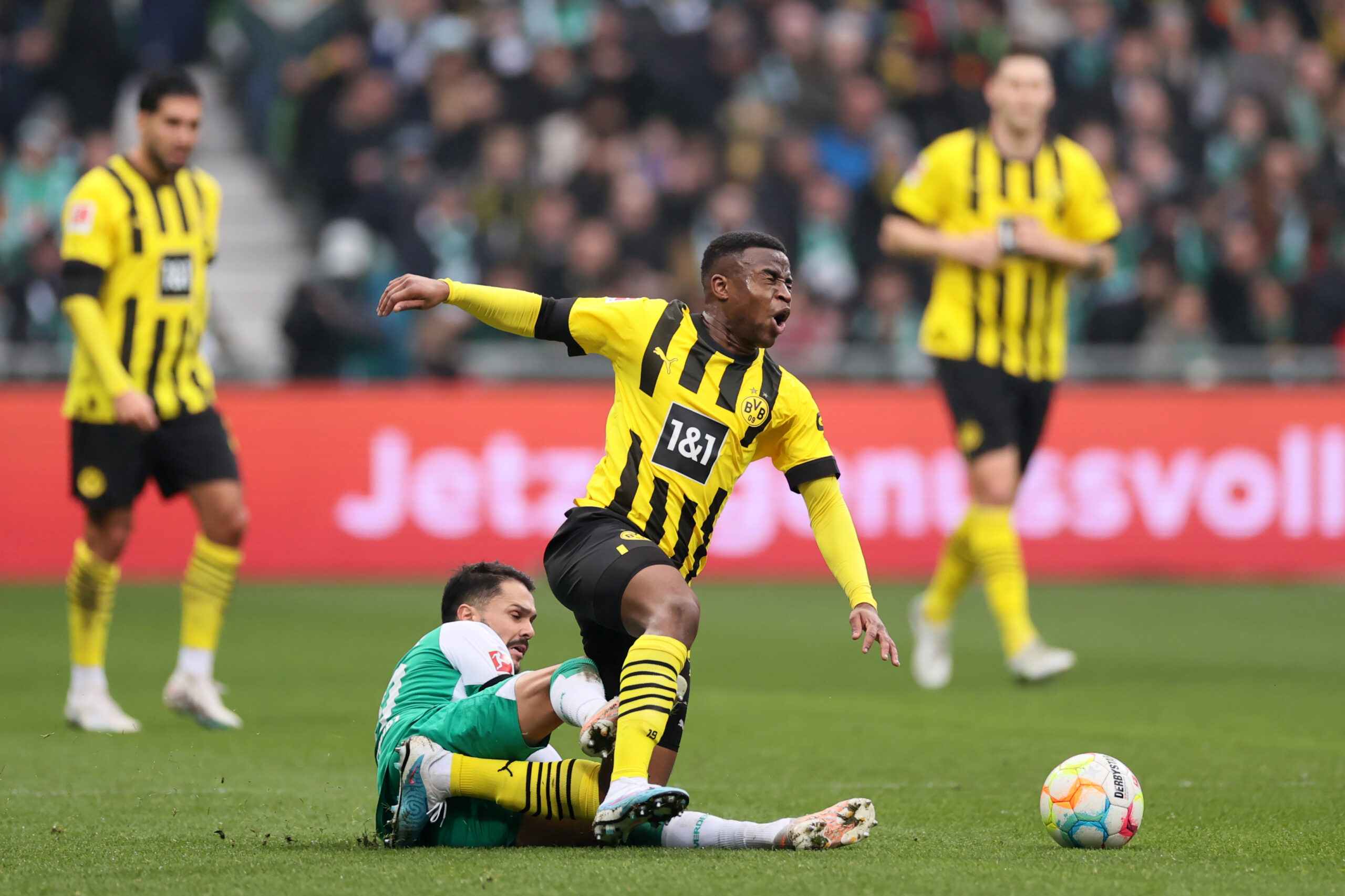 Youssoufa Moukoko podría enfrentar una nueva lesión de gravedad. Foto: Getty Images.