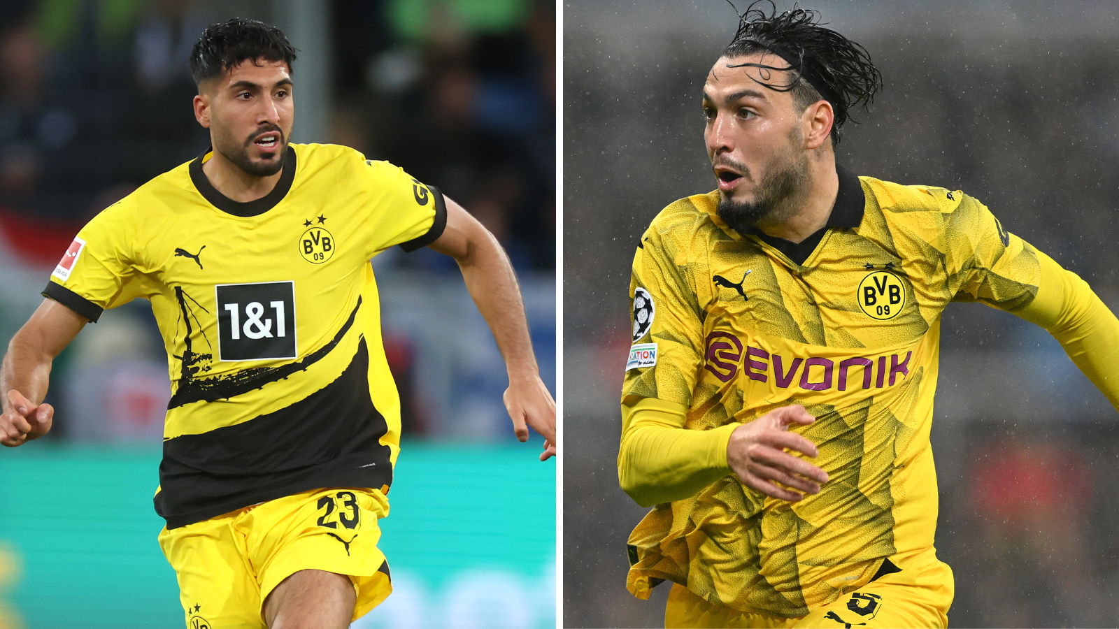 Can y Bensebaini, bajas muy probables del Dortmund para recibir a Newcastle. Fotos: Getty